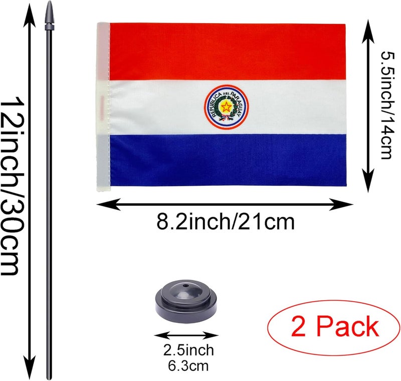 WXTWK 2 Pack Paraguay Flag Paraguay Deluxe Desk Flag Set - Mini Small Paraguay Table Office Flags with Black 12" Solid Pole Stand Base Classroom Meeting Desktop Decorations - Image 2